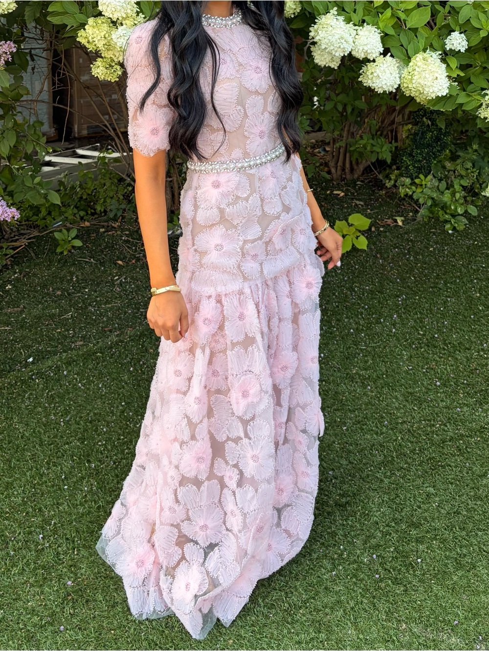 Self Portrait Pink Embellished Tulle Maxi Dress - Picture 3 of 16